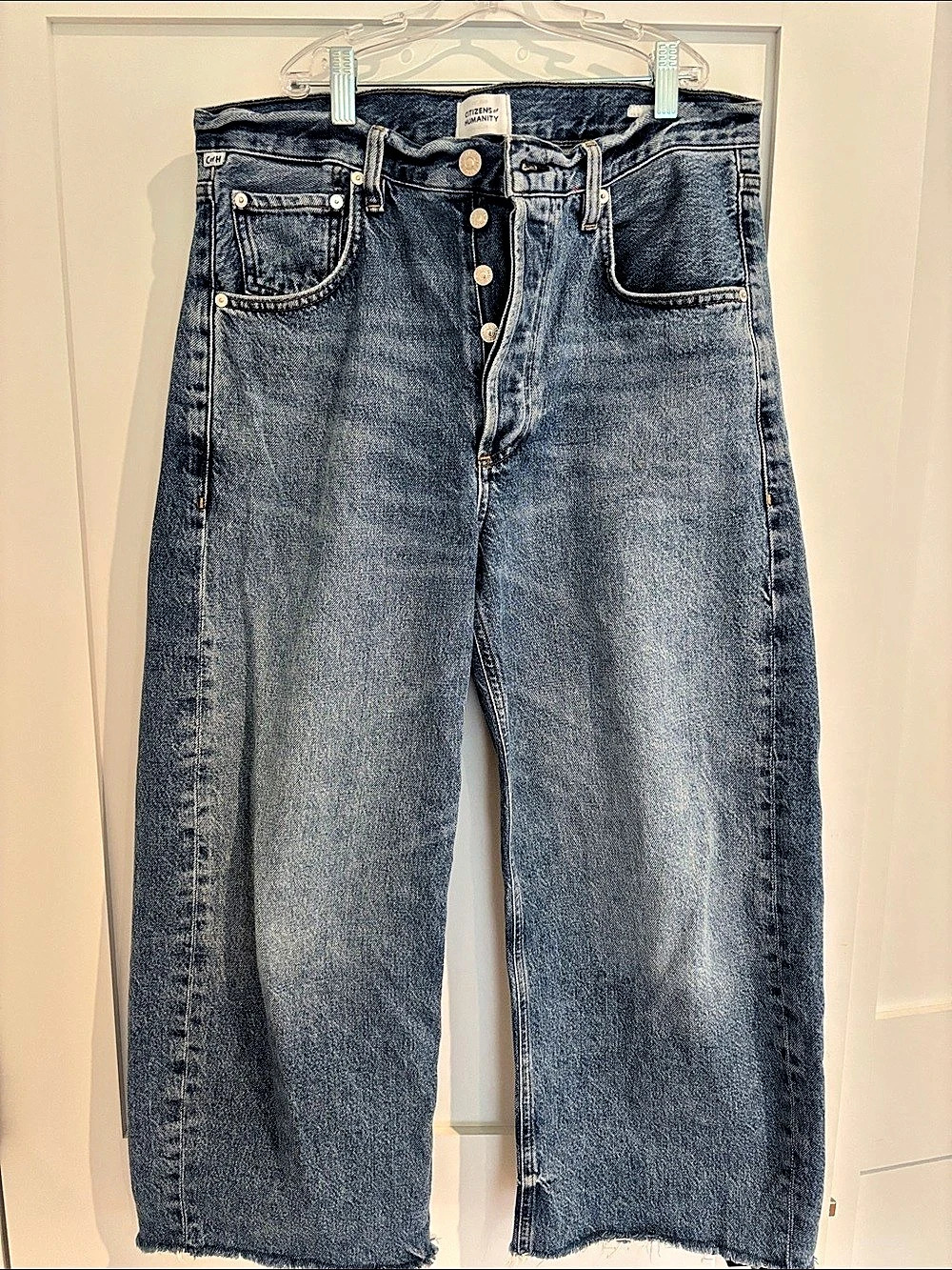 Citizens of Humanity AYLA Wide Leg Cropped Jeans in Blue size 28